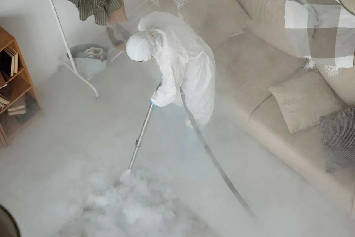 Biohazard cleanup technician in protective equipment, Shreveport, LA